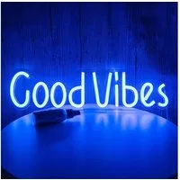 Rosnek LED Dekolicht Neon Lampe,Rose Ananas OPEN Good Vibes,Schlafzimmer Nachtlicht, Good Vibes, mit USB transparenter Acrylrückwand