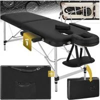tectake Massageliege 2-Zonen Kosmetikliege mit Vinylbezug - Öl- und wasserresistent (Massagetisch, 1-St., in Schwarz), Inkl. Tragefunktion und abnehmbarer Kopfstütze