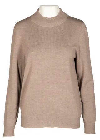 CLARINA - Stehbund-Pullover, 1/1 Arm,uni mokka mel. - Gr. - 46