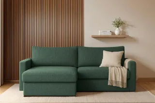 Ecksofa Sofa mit Schlaffunktion BENDIK Stoff Faro Flaschengrün Ottomane Links