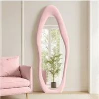 LUNAMIRROR Ganzkörperspiegel in organische Form, mit Samtbezug und Holzrahmen (1-St), stehend & hängend, 160x60 cm