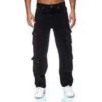 iKENNAS Cargojeans Herren Jeans Cargohose Baggy Loose Hose (7006-1) Schwarz W28 / L32