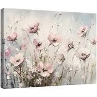 Wallarena Leinwandbild Wildblumen Wiese - Rosa - Modern - Wohnzimmer, Wildblumen, 40x30x2cm