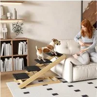 PawHut Haustiertreppe 2 in 1 Hundetreppe 4-stufige 62,5 cm (Hunderampe, 1-St., Hautiertreppe), für Bett, Sofa, große Hunde bis 40 kg, Natur