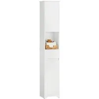 SoBuy Hochschrank BZR109, Badschrank schmal, Badregal, Holz, Weiß Badezimmerschrank Mehrzweckschrank mit verstellbaren Einlegeböden