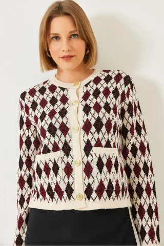 Jacquard-Strickjacke mit Taschen