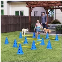 PawHut Agility-Hürde mit Kegel, Stangen, Tragetasche, Kunststoff, Agility Set (6-tlg) für Hundetraining, Spiele, Training, Blau