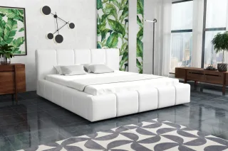 Polsterbett Bett Doppelbett GENUA Stoff 180x200cm Kunstleder Soft Weiss