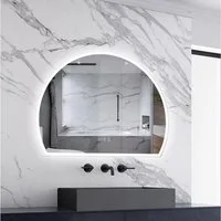 Aica Sanitär Badspiegel Wandspiegel 3/4 Rund Badezimmerspiegel dimmbar, Memory, Beschlagfrei, Warm/Neutral/Kaltweiß