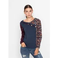 bonprix Langarmshirt Material- und Mustermix mit Blumenprint, mit V-Ausschnitt