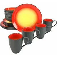 CreaTable Kombiservice Geschirr-Set HOT (16-tlg), 4 Personen, Steinzeug, Service, interessanter Farbverlauf, 16 Teile, für 4 Personen