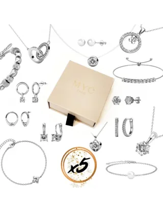5 Überraschungsjuwelen in einer Geschenkbox - Silber und Kristall