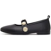 Derimod Ballerinas aus Leder Ballerina Echtes Leder, Lederfutter, TPU-Sohle, Dekorativer Riemen, Slip-On