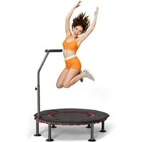 TLGREEN Fitnesstrampolin Indoor Ø102/122 cm,Mini Gummiseilen Trampoline, Ø 121 cm, Tragfähigkeit 150 kg,Gepolsterte Schutzhülle,Verstellbare Handgriff