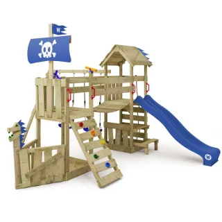 Spielturm PhantomFlyer mit Sandkasten, Wellenrutsche, Doppelschaukel & Wackelbrücke - Massivholz Garten-Spielplatz für Kinder - Wickey