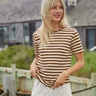 Supima Kurzarm-Shirt mit rundem Ausschnitt für Damen in Plus-Größe, Damen, size: plus, Elfenbein, Baumwolle, by Lands' End