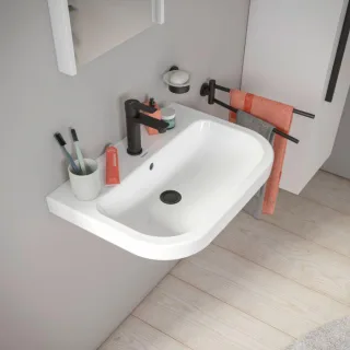 Duravit D-Code Waschtisch 65 cm 2398650000 650x460 mm, mit Überlauf, Hahnlochbank, Hahnloch, Weiß Hochglanz