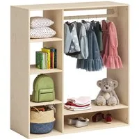 Bellabino Kleiderständer Tea für Kinder aus Birkenholz, Kindergarderobe mit 1 Kleiderstange & 6 Fächern