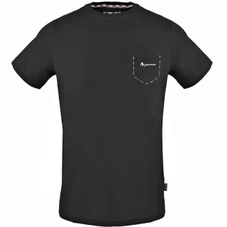 Aquascutum Check Pocket Trim Schwarzes T-Shirt
