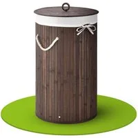 Juskys Wäschekorb Curly-Round, 55 l, mit Tragegriffe, Deckel, Wäschesack waschbar, platzsparend