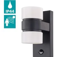 EGLO LED Außen-Wandleuchte ATOLLARI, Bewegungsmelder, Leuchtdauer einstellbar, Sensorschalter, Tageslichtsensor, LED fest integriert, Warmweiß, 6M Reichweite, Licht nach oben und unten, Außenlampe, Outdoor Lampe
