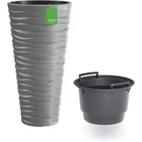 KAGM Pflanzkübel Blumenkübel Pflanzgefäß Wellen-Design 3D-Effekt (inkl. Pflanzeinsatz)