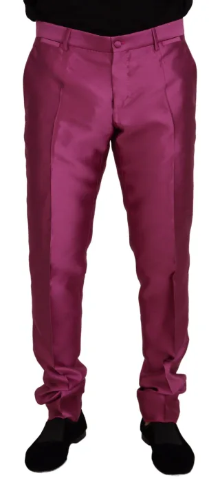 Lila Satin-Hosen Slim Fit