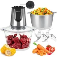 KNKA PRO Zerkleinerer Elektrischer Multizerkleinerer mit 2×2 L Glas- & Edelstahlschüsseln, 500 W, Fleischwolf 2 Messer, 2 Geschwindigkeitsstufen für Fleisch, Gemüse