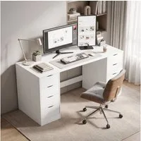 HOMCOM Schreibtisch Computertisch mit 8 Schubladen für Büro und Wohnzimmer (Set, 1-St., 1 Tisch), Breite 140 cm