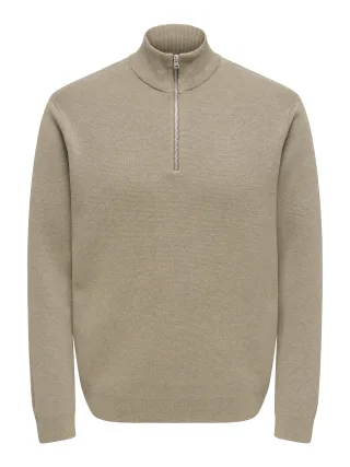 ONLY&SONS - ONSTING REG HALF ZIP KNIT NOOS Desert Taupe - Gr. - L