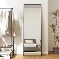 Hopibath Spiegel groß für Wohnzimmer Kinderzimmer Garderobe Flur Hotel (Ganzkörperspiegel Schwarz Eckig, 150x50, 160x40, 140x40), Alurahmen, 4 Installationsmethoden