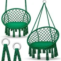 tillvex Hängesessel tillvex® Hängesessel Hängestuhl Hängeschaukel Hängekorb Hängesitz (Set, Hängesessel, Kissen, 4 Seile mit 2 Stahlringen), Kissen