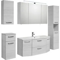 Saphir Badmöbel-Set Quickset 936 5-teilig, Mineralmarmor-Waschtisch mit LED-Spiegelschrank, (Set, 5-St), Badezimmer Set inkl. Türdämpfer, 9 Türen, 1 Klappe, 1 Schublade