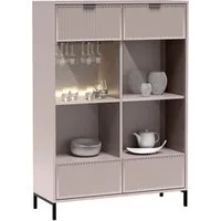 Lomadox Highboard LAURO-161, Vitrinenschrank Wohnzimmer Kaschmir beige Rille B/H/T 105/150/41cm