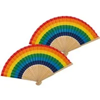 LK Trend & Style Handfächer 2x Fächer mit Bambusstreben und Regenbogenmuster, (Spar-Set, 2-tlg., Sommerliches Accessoire, Für Hochzeit & Festival), Ventilator aus der Handtasche