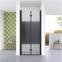 AQUALAVOS Dusch-Falttür Nischenduschtür mit platzsparender Falttür Schwarz matt Streifendekor, 70x187 cm, 5 mm ESG Sicherheitsglas nach DIN EN 12150, 15 mm Wandausgleich Aluminiumprofile Beidseitig öffnend Barrierefrei
