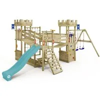 Wickey Klettergerüst Smart Arch – Ritterburg-Spielturm mit Wackelbrücke, Rutsche & Schaukel, (Kletterturm in Burg-Optik mit Kletternetz & Kletterseil, Abenteuer-Spielhaus für kleine Ritter & Prinzessinnen), Unvergessliche Abenteuer für Kinder & 10 Ja