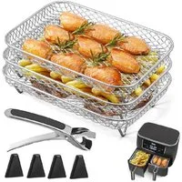 AURIVION Hobelaufsatz Heißluftfritteuse Zubehör Set aus Edelstahl für Ninja Foodi, Zubehör für Ninja Foodi Dual AF300UKAF400UK, Grillrost Zubehör für Dual Zone Airfryer AF300UK & AF400UK