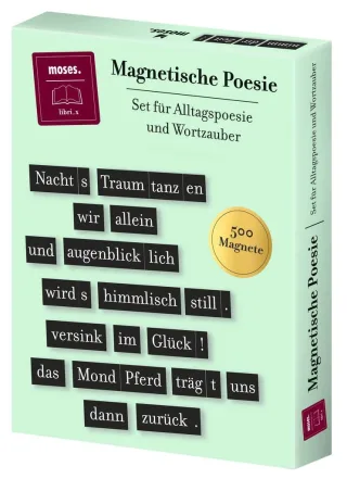 moses. libri_x Magnetische Poesie Set für Alltagspoesie und Wortzauber 500 Magnete für Magnettafel Memoboard oder Kühlschrank
