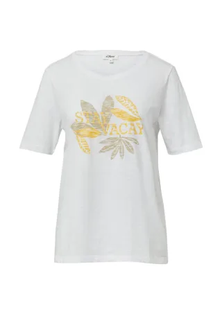 s.Oliver Red Label - Print-T-Shirt mit Flammgarnstruktur im Relaxed Fit weiß - Gr. - 44
