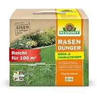 Neudorff Rasendünger RasenDünger Moos- & UnkrautStopp 5 kg, Einzelartikel, Eisen und Kalium sorgt für dichten, grünen Rasen ohne Moos und Unkraut, auch für Rasenflächen geeignet, die mit Mährobotern gepflegt werden