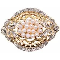 Firetti Brosche Schmuck Geschenk Ansteckschmuck Oval Glitzersteine, mit Strassstein - mit Süßwasserzuchtperle
