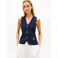 Tommy Hilfiger Strickweste CO FULL NEEDLE SLIM VEST mit Monogramm-Stickerei, V-Ausschnitt