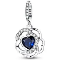 PANDACHARMS Bead Glitzernde Blaue Herzblume Charm Anhänger, 925er Silber