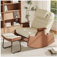 SEEZSSA Ohrensessel Schaukelstuhl Relaxsessel (Set, 1-St., 3-stufia verstellbare Rückenlehne), Wohnzimmersessel mit Armlehnen und Hocker Cord,Beige