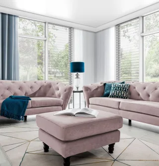 Polsterhocker Hocker Sitzhocker CHARLOTTE in Stoff Matt Velvet Altrosa