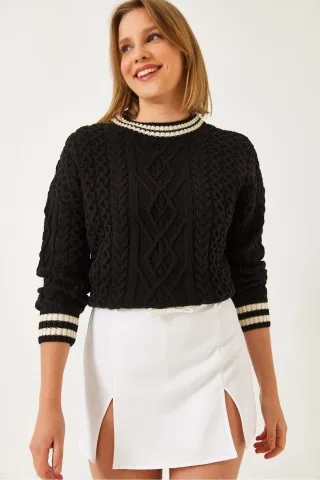 Pullover mit Rundhals und Dobby-Strickmuster mit Rippdetails