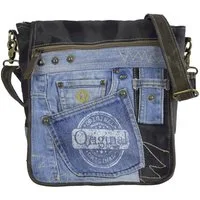 Sunsa Messenger Bag Unisex Umhängetasche Jeans Schultertasche Upcycling Tasche schwarz, Aus recycelten Materialien