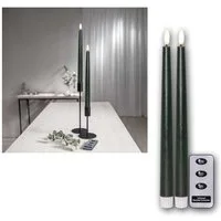 STAR TRADING LED-Kerze LED Stabkerzen FLAMME SLIM grün 2er Set mit FB