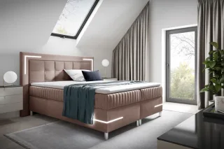 Boxspringbett Schlafzimmerbett 120x200cm AMORE Nr.2 Altrosa inkl. LED-Beleuch...